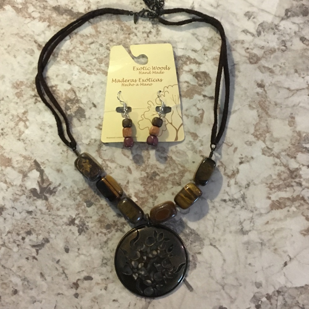 Exotic Woods Handmade earrings and necklace set